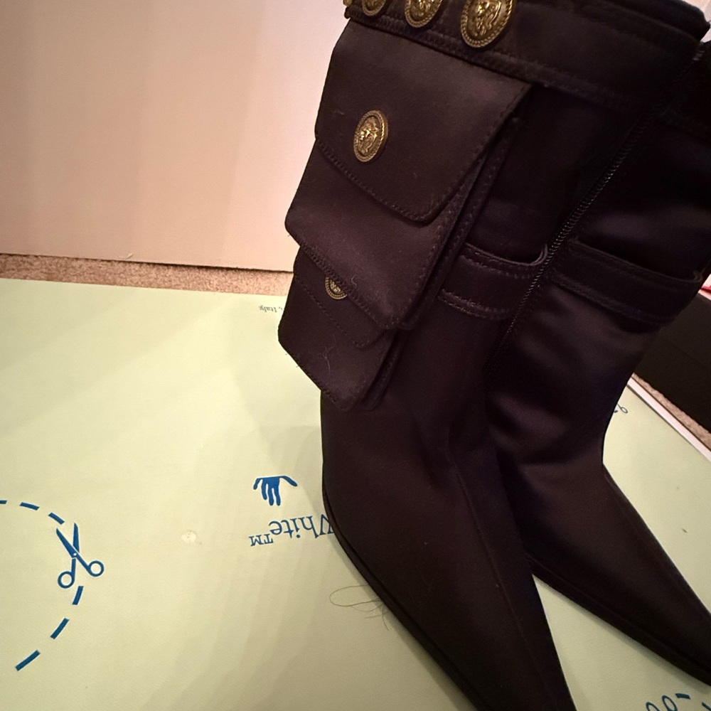 Jeffrey Campbell Black Heeled Boots with Gold Accents - Picture 5 of 6